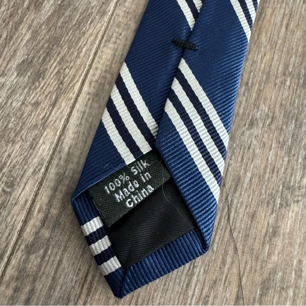 J. Crew Chambray Denim Cotton “Arrow” Slim and Striped Silk Standard Width Tie